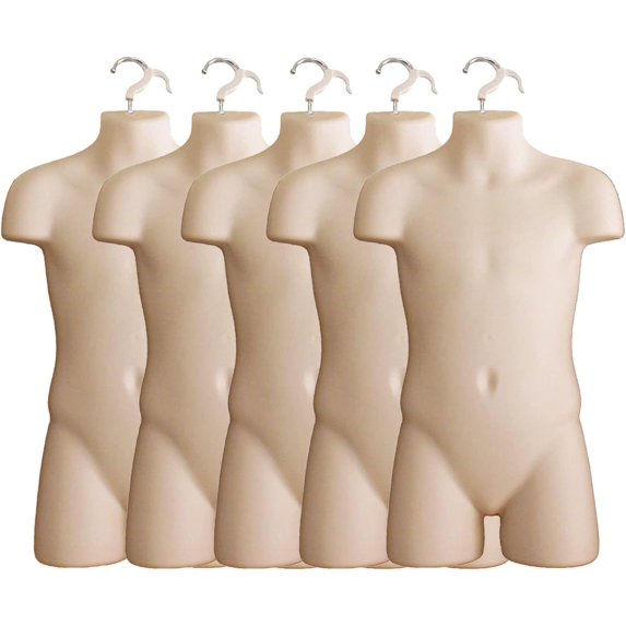 DisplayTown 5 Sets of Flesh Child Torso Hollow Back Plastic Injection Hanging Form Mannequin & Hanging Hook, Size 5T-7