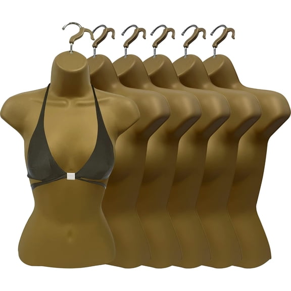 DisplayTown 6 Pack Bronze Female Mannequin Injection Form Half Rounded Waist Body Torso Dress Form with Only Hanging Hook, S-M Sizes