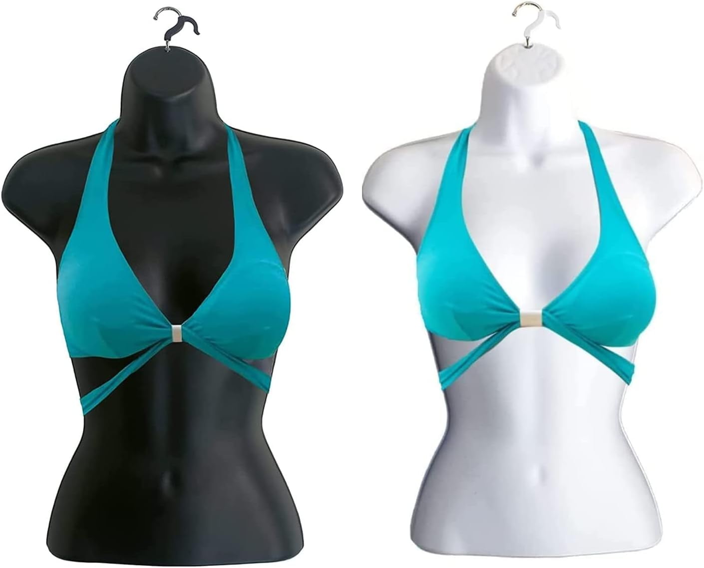 DisplayTown Black Female + White Female Mannequin Injection Forms Half Rounded Waist Body Torso Dress Form with Only Hanging Hook, S-M Sizes