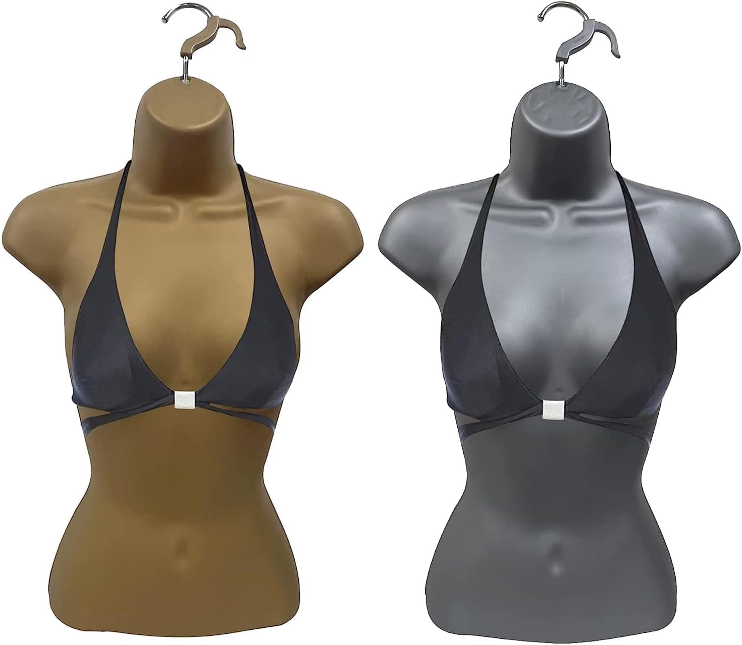DisplayTown Bronze Female + Gray Female Mannequin Injection Forms Half Rounded Waist Body Torso Dress Form with Only Hanging Hook, S-M Sizes