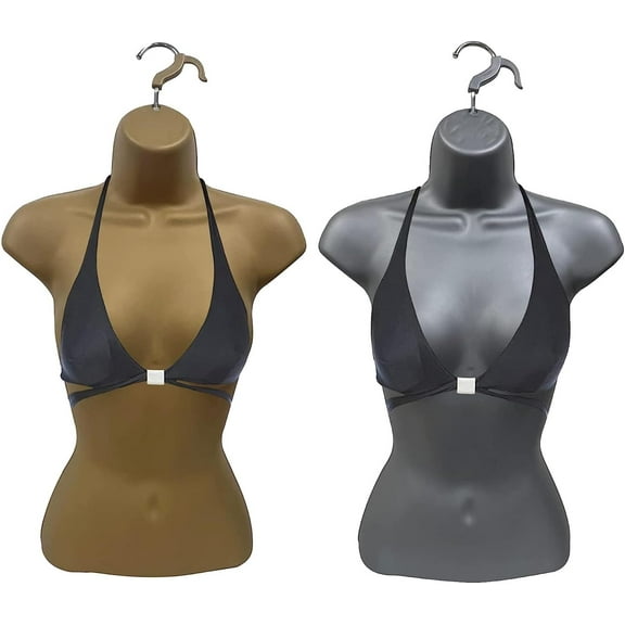 DisplayTown Bronze Female + Gray Female Mannequin Injection Forms Half Rounded Waist Body Torso Dress Form with Only Hanging Hook, S-M Sizes