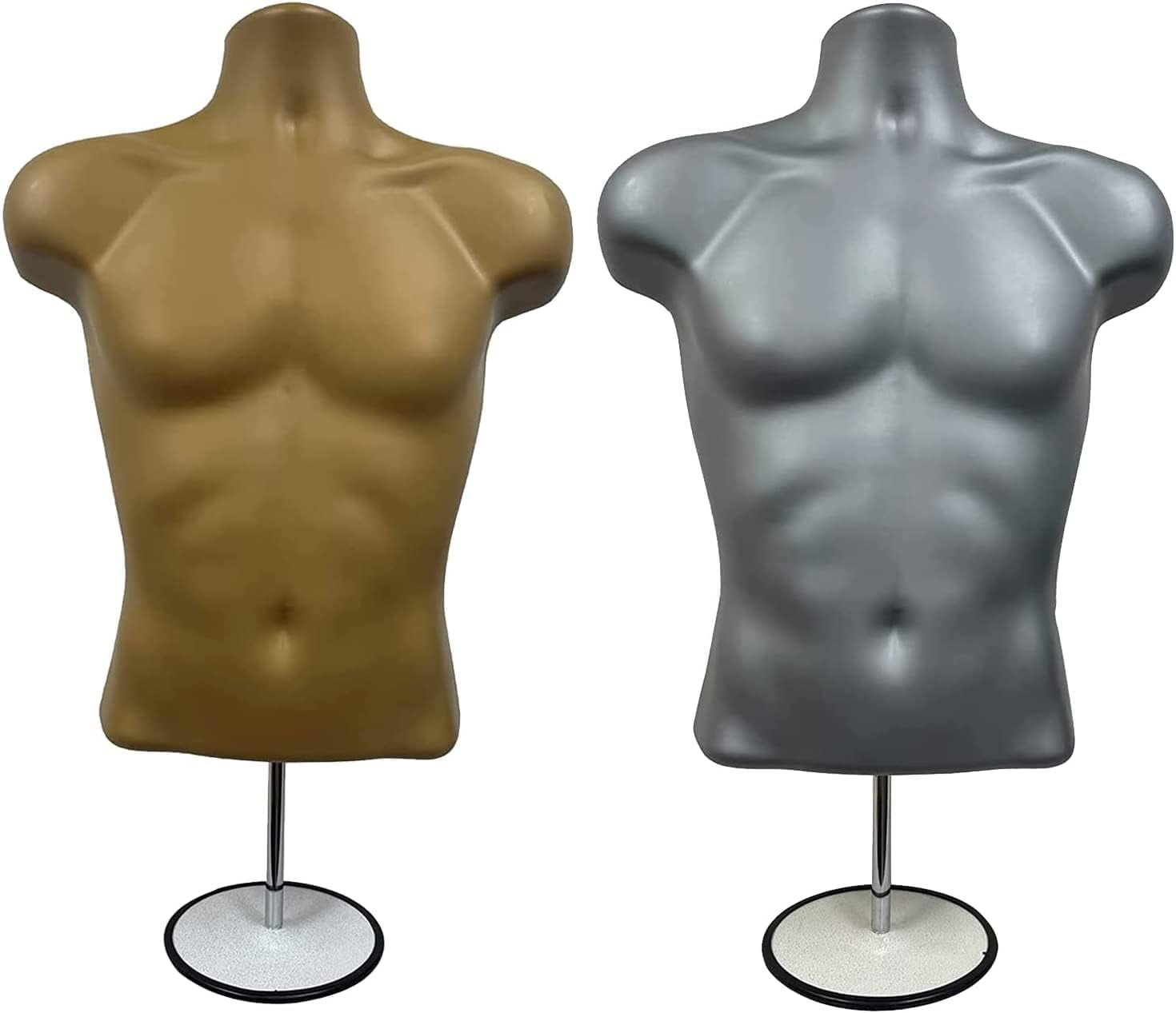 DisplayTown Bronze Male + Gray Male Hollow Back Mannequin Torso Sets w/ Metal Stand with Metal Pole & Hanging Hook, S-M Sizes