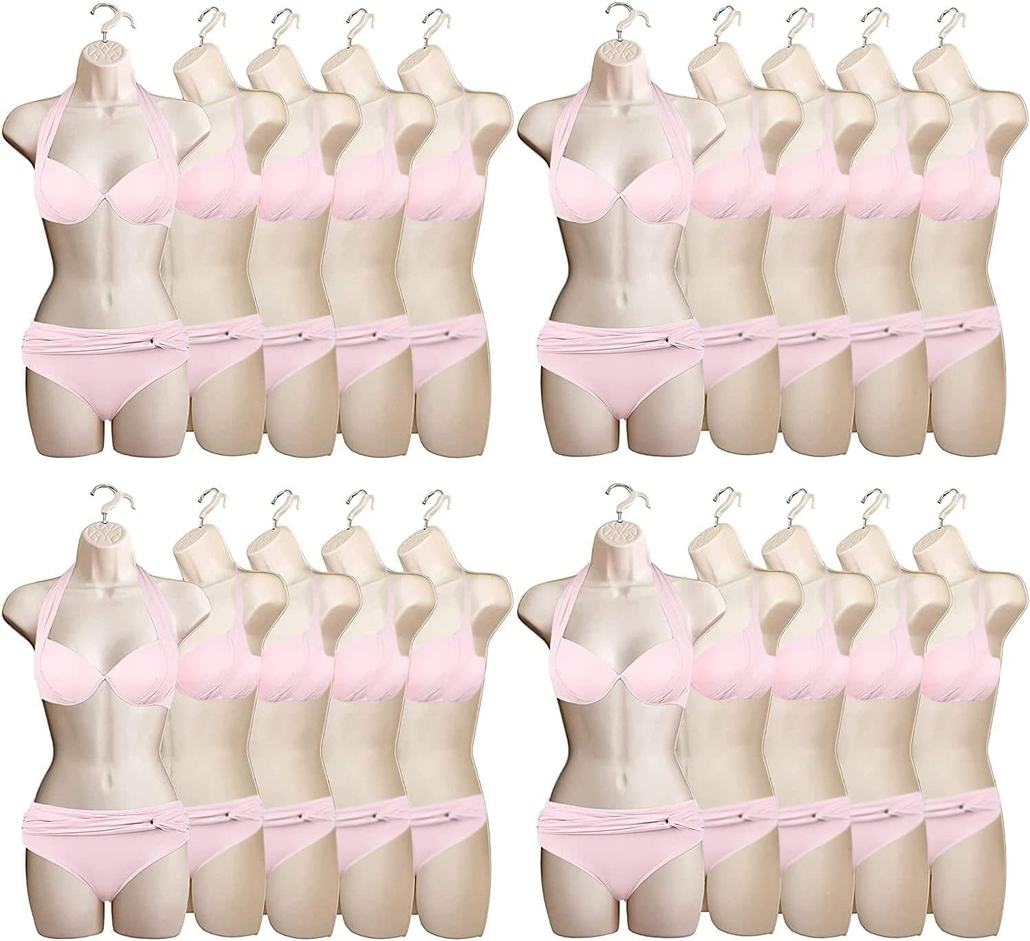 DisplayTown Female Mannequin Torso Hip Long Hollow Back Hanging BodyDress Form with Hanging Hook, Flesh S-M Sizes (20-Pack)