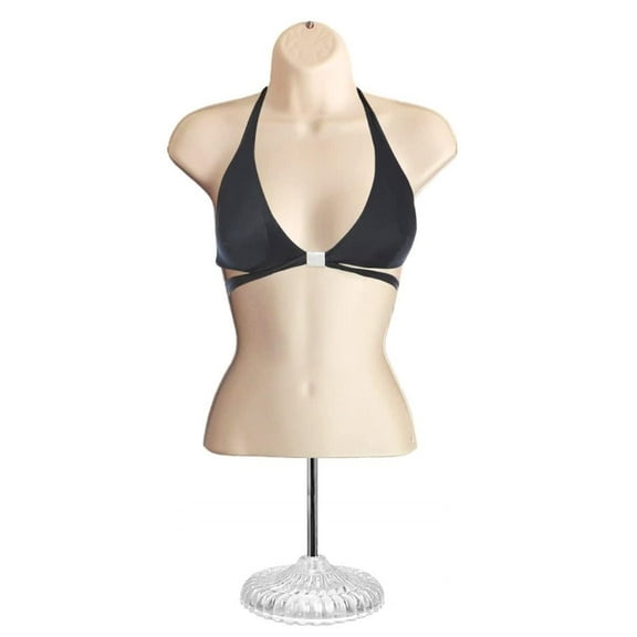 DisplayTown Flesh Female Hollow Back Mannequin Torso Set w/ Acrylic Stand with Metal Pole, S-M Sizes?(1)