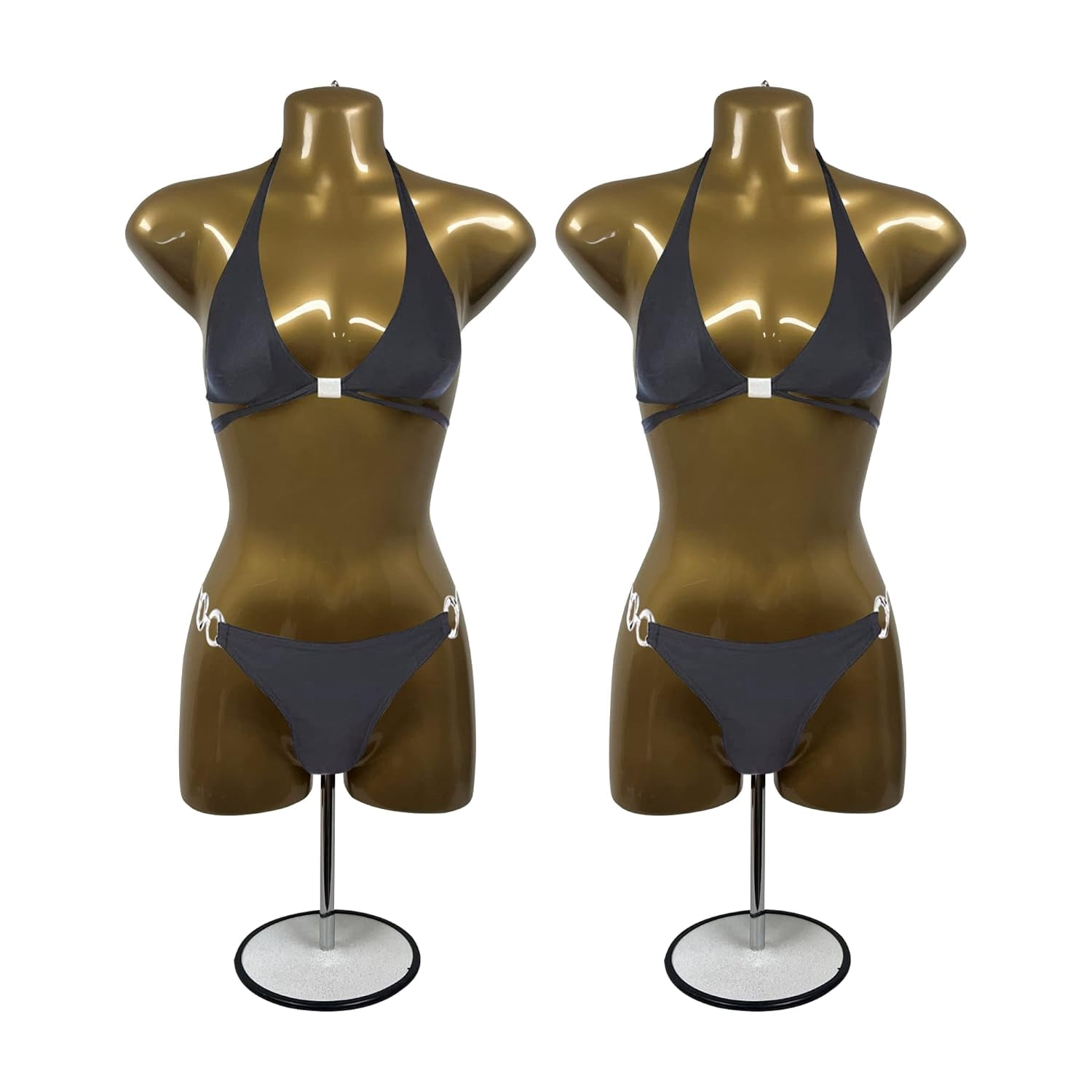 DisplayTown Gold Female Mannequin Long Torso with Stand Dress Form Tshirt Display Countertop Hollow Back Body with Metal Pole & Hanging Hook S-M Clothing Sizes (Set of 2)