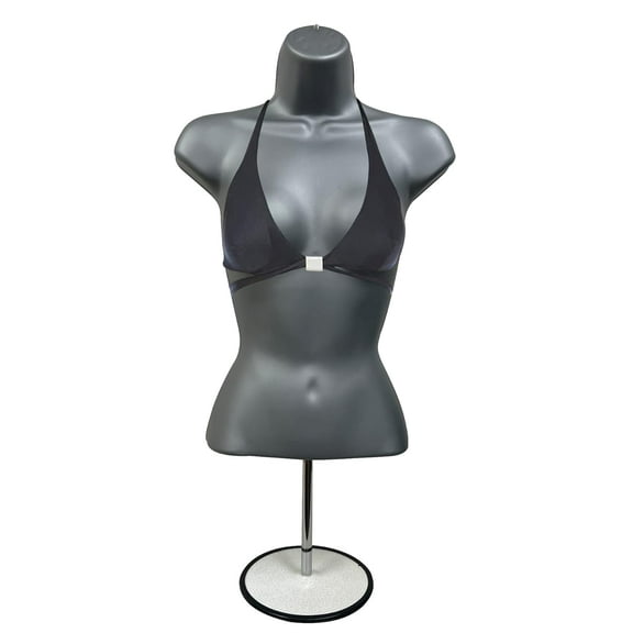 DisplayTown Gray Female Mannequin Torso with Stand Dress Form Tshirt Display Countertop Hollow Back Body with Metal Pole & Hanging Hook S-M Clothing Sizes (Set of 1)