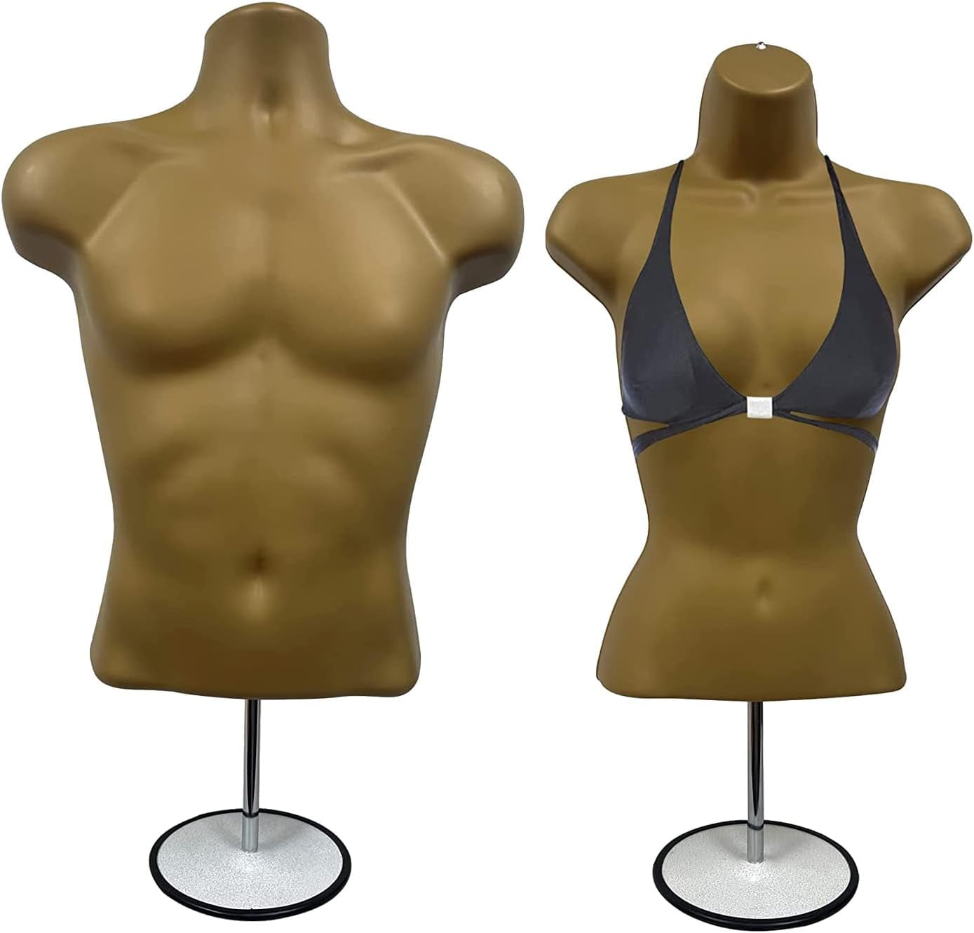 DisplayTown White Male + Female Mannequin Hollow Back Body Torso Set w/ Metal Stand and Metal Pole & Hanging Hook, S-M Sizes