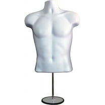 DisplayTown White Male Mannequin Hollow Back Body Torso Set w/ Metal Stand with Metal Pole & Hanging Hook, S-M Sizes