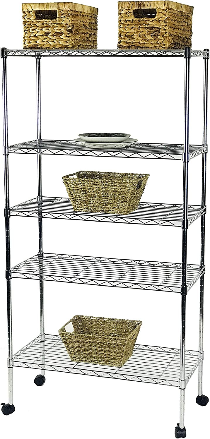 J&V TEXTILES Foldable Storage Shelf with Wheels, 5 Tier