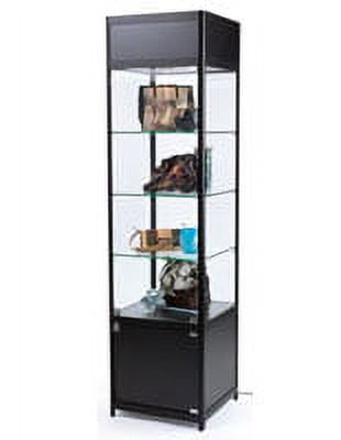 Displays2go 20" Display Case w/ LED Lights, Glass Shelves, Locking Hinged Door - Black (SCTLD2078)