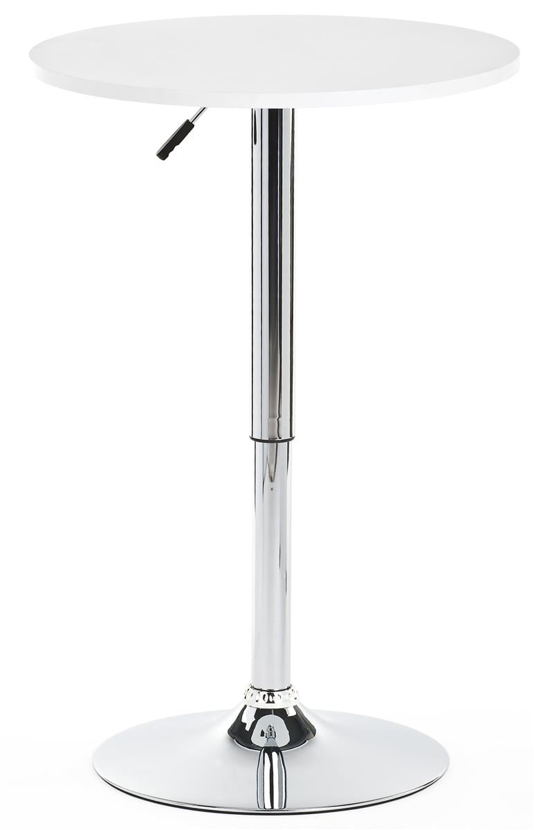 White Round Adjustable Height Counter Bar Table with Chrome Base