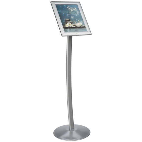 Displays2go 8.5" x 11" Outdoor Pedestal Menu Sign, Floor Standing, Snap-Open Door, Aluminum Silver (CM8511PSV2)