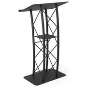Displays2go Black Aluminum and Steel Truss Lectern with Curved Design (LCTTACBK)