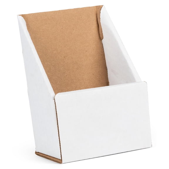 Displays2go Case of 100, Corrugated Brochure Holders for 4 x 9 Literature, White Cardboard Holders Ship Flat, Slant Back Pamphlet Racks for Countertop Use