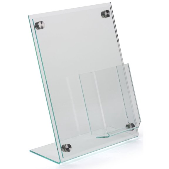 Displays2go Countertop 8.5" x 11" Sign Holders with Brochure Pocket, Slanted Design Clear (NPSIGN85BH)