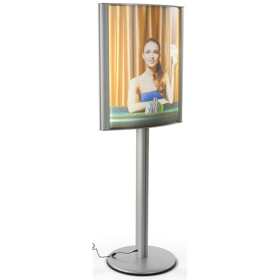Displays2go Edge-Lit Lightbox Floor Sign Stand, Steel, Aluminum, Rubber, and PVC Construction Silver Finish (FLRPS228L)