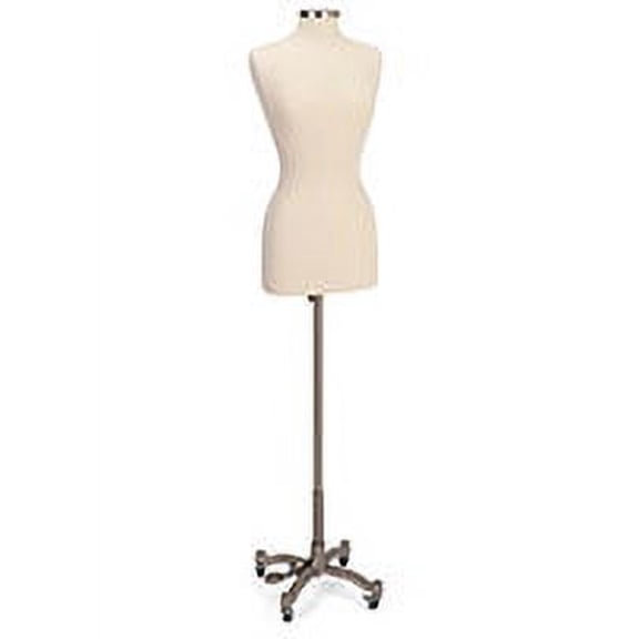 Displays2go Female Dress Form with Wheeled Base, Adjustable Height - Silver Base (SMFDFSB)