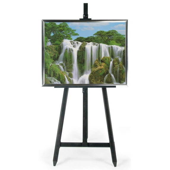 Displays2go Floor Mounted Easel Frame, Aluminum Construction – Black, Silver Finish (PFA28SVE1)