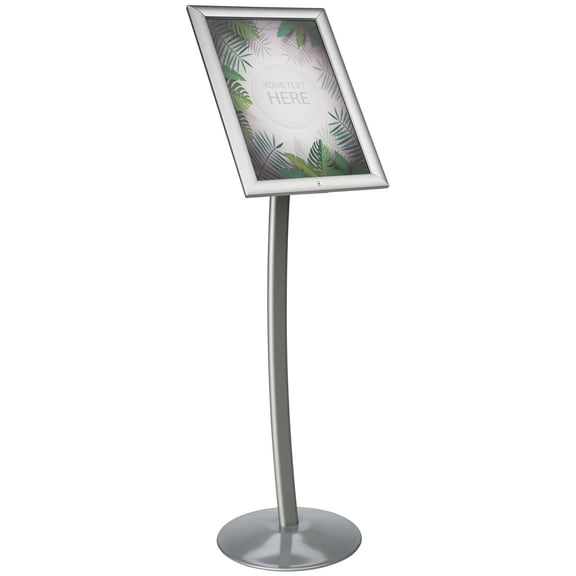 Displays2go Floor Mounted Menu Sign, Snap-Open Design, Locking, Aluminum Construction – Silver Finish (CM1117PSV2)