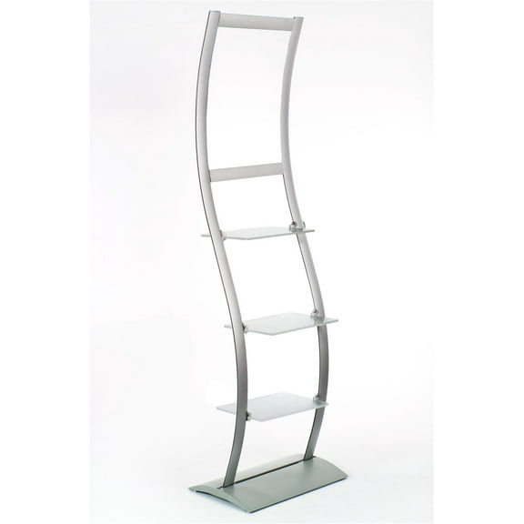Displays2go Floor Standing Poster Holder with 3 Shelves, Acrylic & Aluminum Build, Double Sided Silver Finish (FWVSH7918)