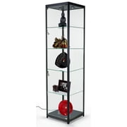 Displays2go Glass Showcase Towers, Tempered Glass Shelves, LED Lighting   Clear, Black LESC5578BK