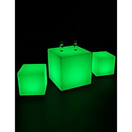 Displays2go Illuminated LED Pub Table Set w/ 2 Cube Stools, 16 Color Options - White (FDLEDSET2)