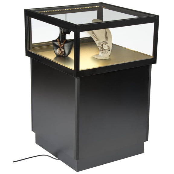 Displays2go JDSHCPMA2C Floor Display Case, Locking with Glass Door, LED, Black Museum Case