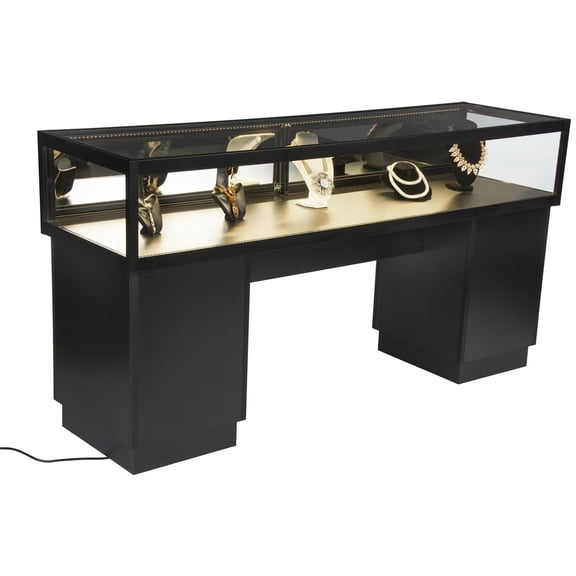 Displays2go JDSHCPMA70 Retail Display Case, LED Lights with Sliding Mirror Door, Museum Case
