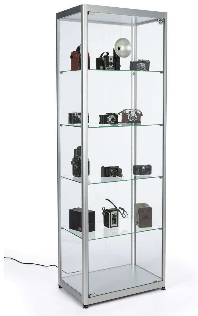 Displays2go Locking Glass Display Case, Illuminated  Silver (DCKDMT24S)