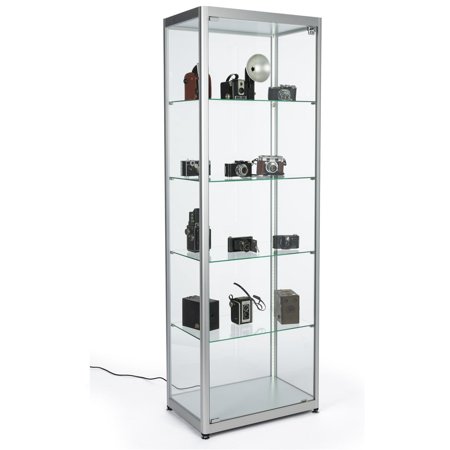 Displays2go Locking Glass Display Case, Illuminated – Silver (DCKDMT24S)