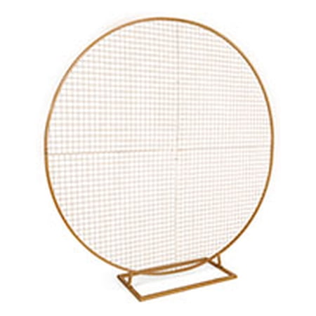 Displays2go Metal Circle Gridwall Backdrop w/ Floor Standing Design - Gold (FDRMGWGDLG)