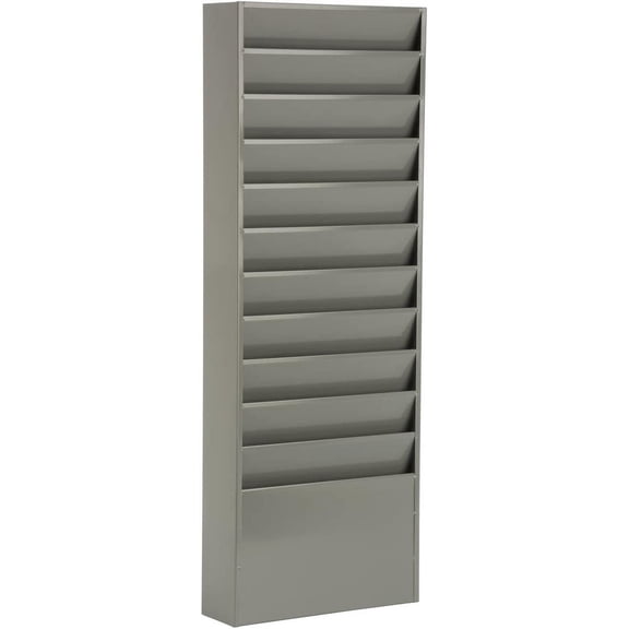 Displays2go Office File Folder Wall Rack, 11 Tiered Pockets, Medical Chart Folders (Gray Powder Coated Steel)