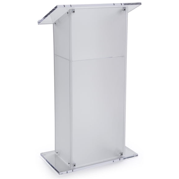 Displays2go Plexiglass Podium, Floor Standing, Frosted Acrylic Clear (LECTKDF)