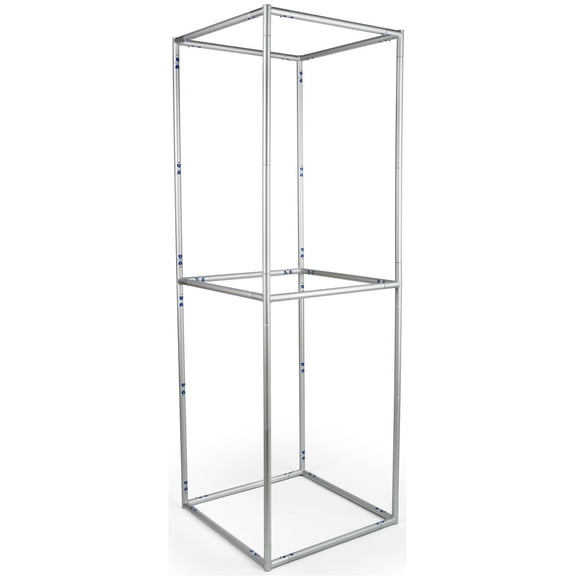 Displays2go Pop Up Exhibit Tower, Tube Construction with Matching Labels ? Aluminum, Clear, Silver (TDSH3DSQ08)
