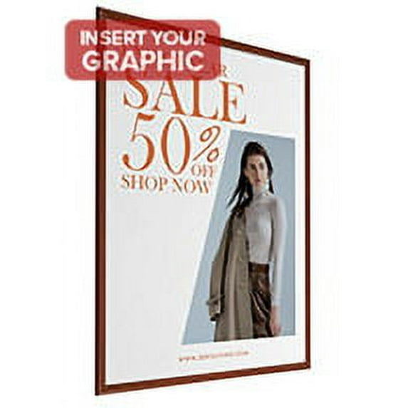 Displays2go Poster Frame for Wall, Snap Open, Non-Glare Lens, Faux Wood, 36" x 48" - Cherry (QCWDC3648)