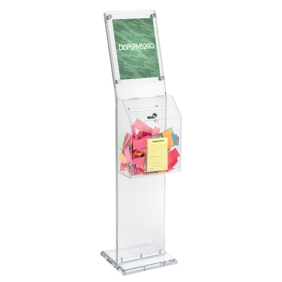 Displays2go SSB811CLCL Floor Standing Suggestion Box, 8.5x11-Inch Sign Holder, Clear Acrylic
