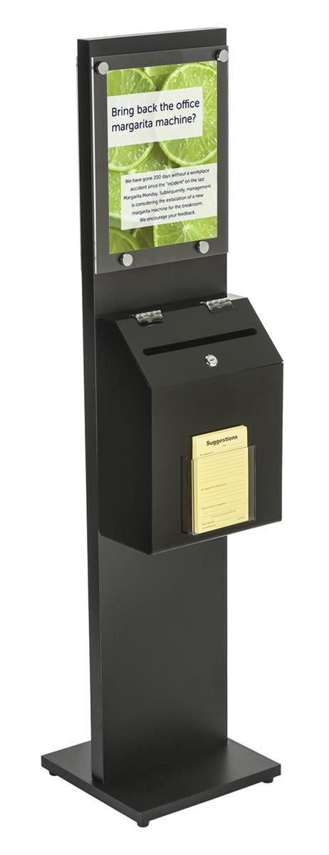 Black Acrylic Lockable Floor Standing Suggestion Box with Sign Holder