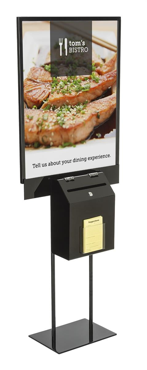 Large Black Metal Locking Ballot Box with Double Sided Poster Stand