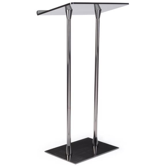 Displays2go Simple Steel Lecterns, Black Poles, Acrylic Top - Frosted Gray (LECTBLK2PL)