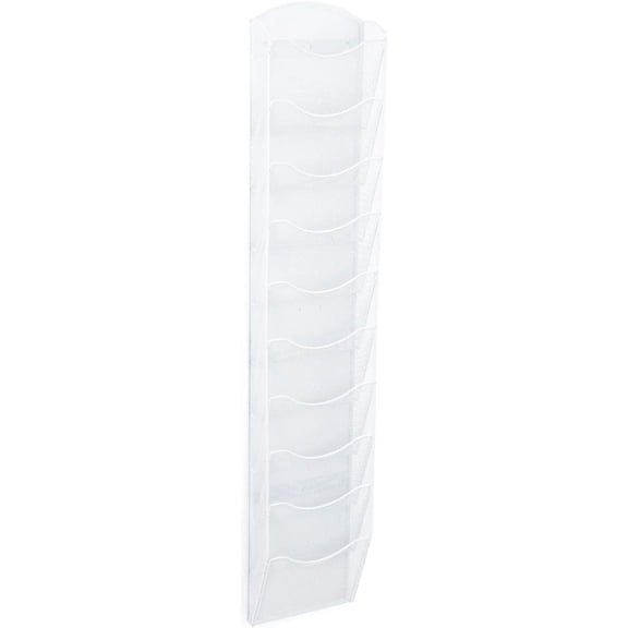Displays2go Single & Multi-Tiered Metal Mesh Literature Wall Rack, 10-20 Pockets - White (MSHWL10WHT)