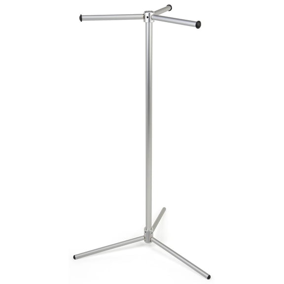 Displays2go Three-Way Straight Arm Garment Rack, Portable- Aluminum (AUBAG3L01)