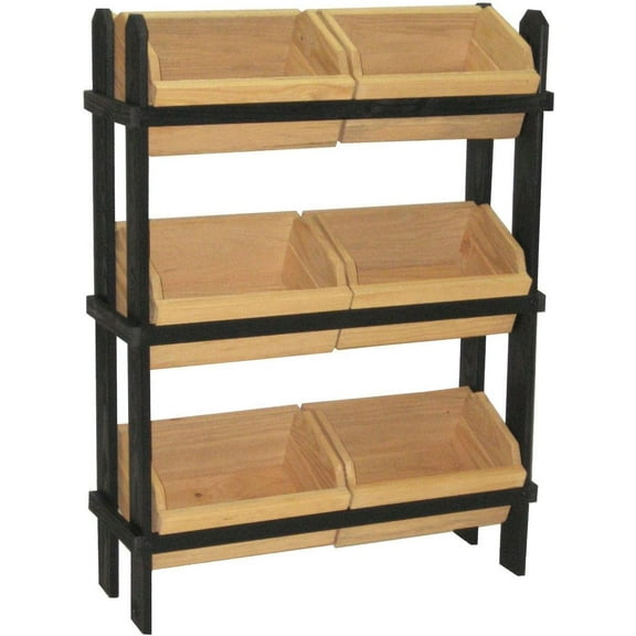 Displays2go Tiered Wooden Display, Floor Standing, 6 Removable Bins - Black & Oak (PN6CDSBLK)