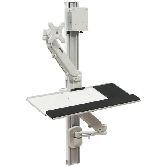 Displays2go Wall Mounted Computer Station, Monitor Mount, CPU Holder, Adjustable Arms (DWSSW01WT)