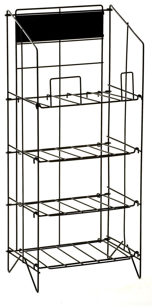 Black Metal Freestanding Adjustable-Height Newspaper Stand with 4 Shelves