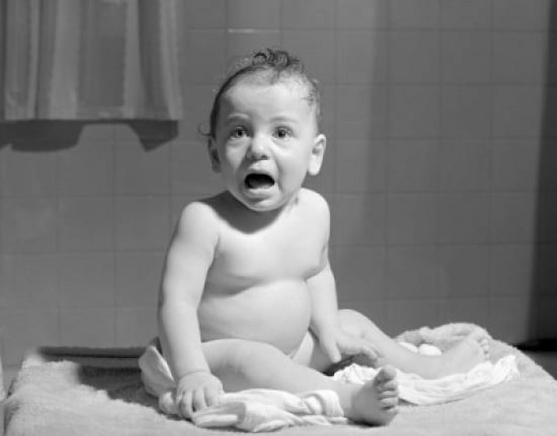 Displeased baby sitting in bathroom and shouting Canvas Art - (24 x 36)