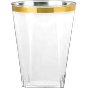 Disposable 10 oz Square Crystal Clear Plastic Tumblers with Gold Rim - Elegant Disposable Hard Plastic Cups Gold Rimmed - For Party, Weddings, Baby Showers, Events, Fancy Catering Cups 10 Pack