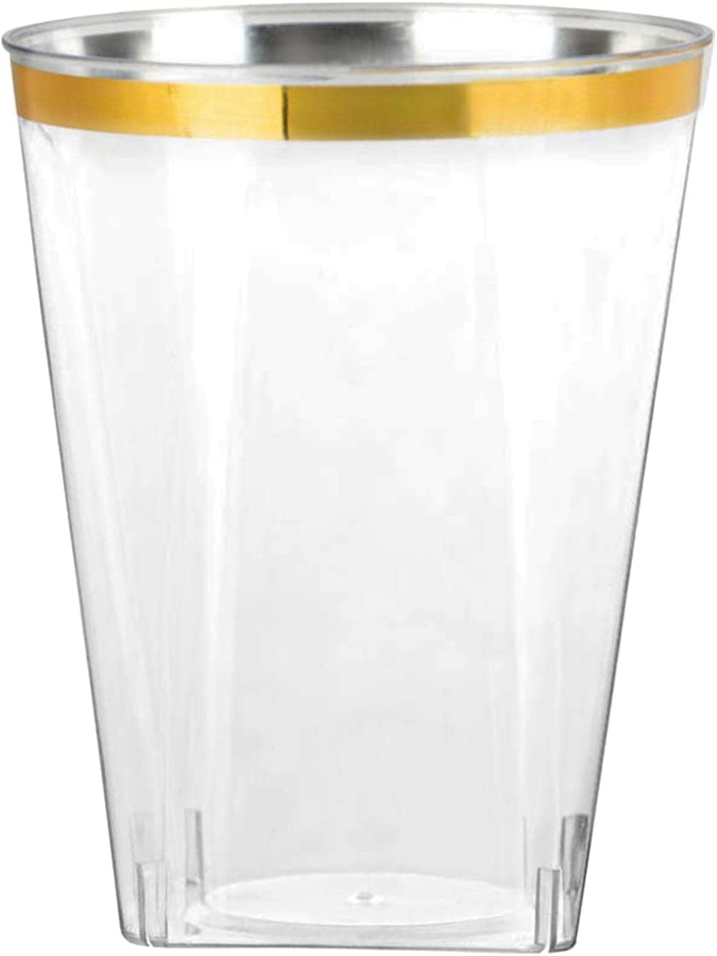 Disposable 10 oz Square Crystal Clear Plastic Tumblers with Gold Rim - Elegant Disposable Hard Plastic Cups Gold Rimmed - For Party, Weddings, Baby Showers, Events, Fancy Catering Cups (60 Pack)