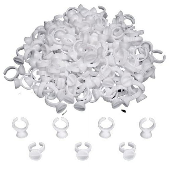 Disposable 100PCS Makeup/Eyelash Glue Rings Plastic Nail Art Glue Rings Holder Eyelash Extension Rings Adhesive Pigment Holders Finger Hand Beauty Tools