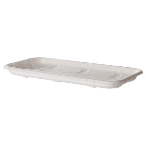 Disposable #17S Meat & Produce Food Trays, Case of 600, 8.5"x4.7" Vanguard Container, Compostable Renewable White Molded Fiber, No , Hot or Cold Foods, Compliant, BPI-