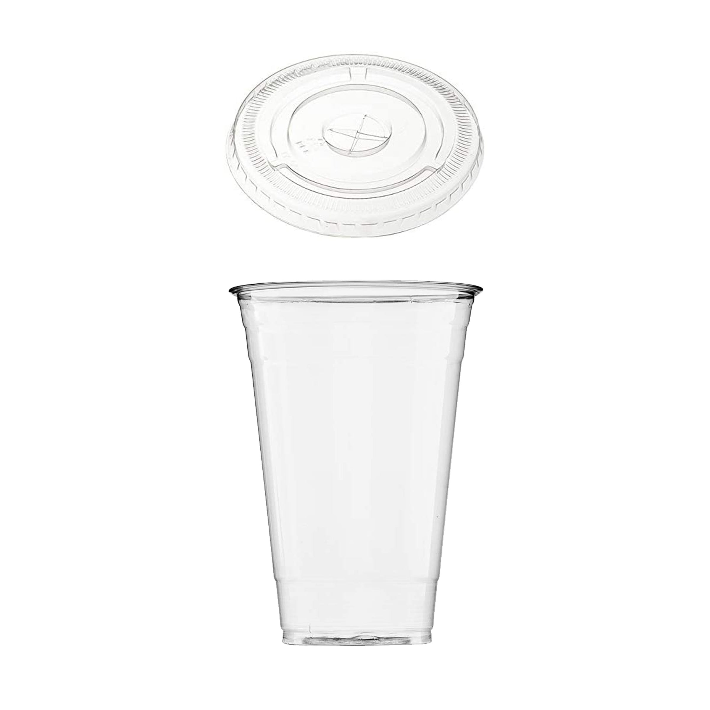 Disposable 24 oz Plastic Crystal Clear Cups with Flat Lids For